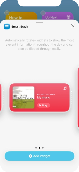 Slide your finger right or left on the screen to select the required widget size. Slide your finger right or left on the screen to select the required widget size.