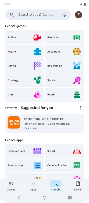 Press the search field.