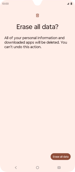 Press Erase all data. Wait a moment while the factory default settings are restored. Follow the instructions on the screen to set up your phone and prepare it for use.