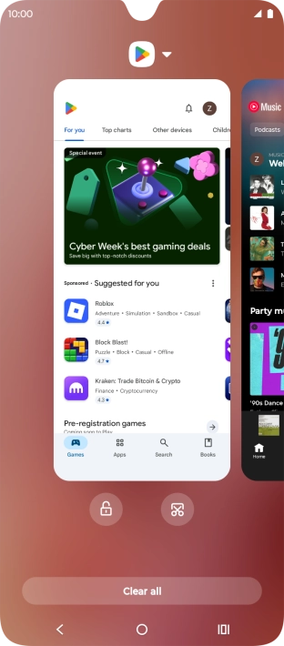 To end one running application, slide your finger upwards on the required application.