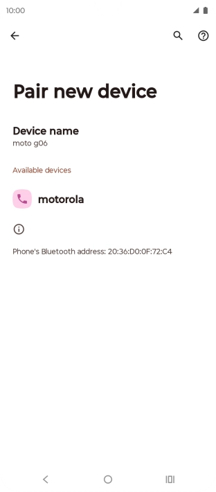 Press the required Bluetooth device and follow the instructions on the screen to pair the device with your phone.