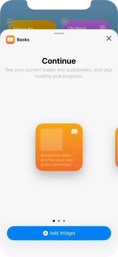 Slide your finger right or left on the screen to select the required widget size. Slide your finger right or left on the screen to select the required widget size.