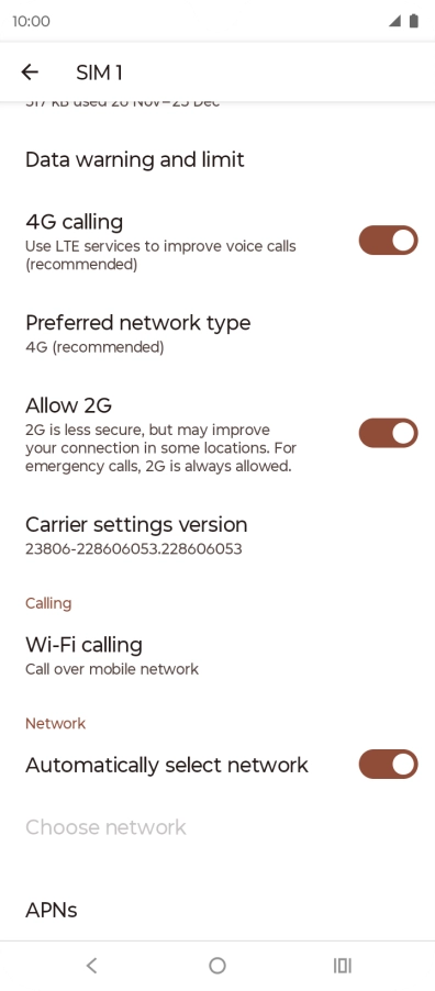 Press Preferred network type.