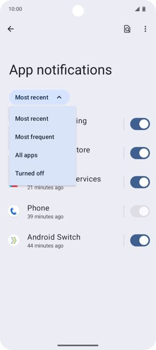 Press the required setting.