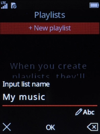 Key in a name for the playlist and press the Navigation key. Key in a name for the playlist and press the Navigation key.