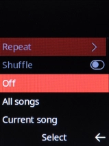 Select the required setting to turn repeat on or off. Select the required setting to turn repeat on or off.