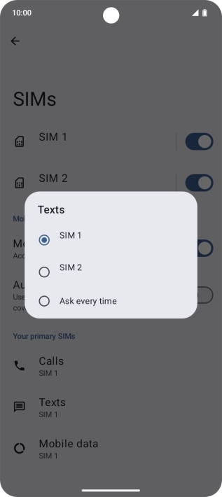Press the required setting. Press the required setting.