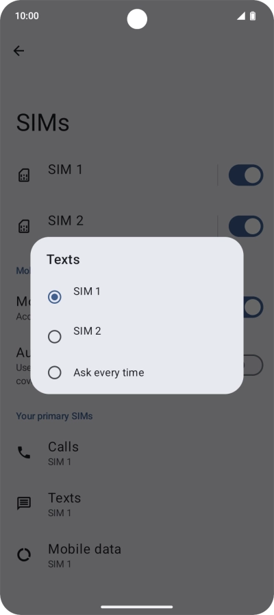 Press the required setting. Press the required setting.