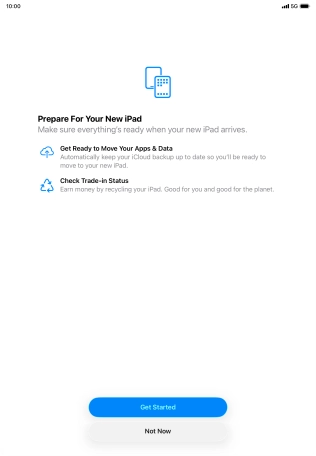 Press Get Started and follow the instructions on the screen to select the required settings and back up the tablet memory to iCloud. Once you've received your new iPad, you'll be able to restore the content of the iCloud backup.