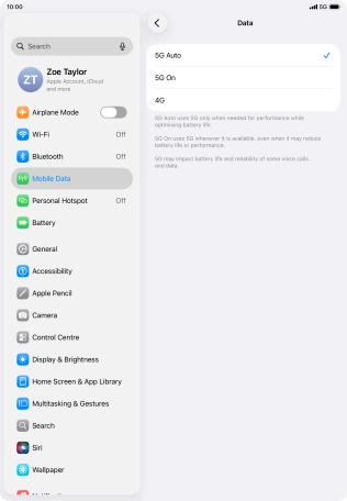 To turn on automatic switch between 5G and 4G, press 5G Auto.