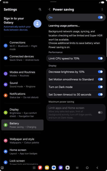 Press the indicators next to the required settings to turn the functions on or off.