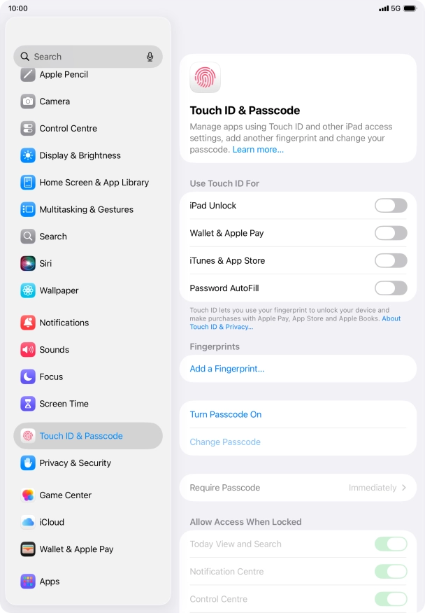 Press Add a Fingerprint... and follow the instructions on the screen to add your fingerprint.
