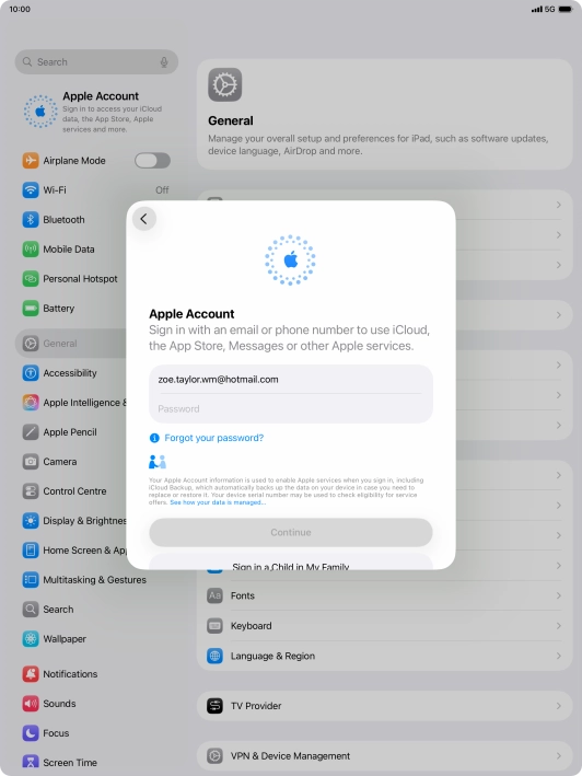 Press Password and key in the password for your Apple Account.
