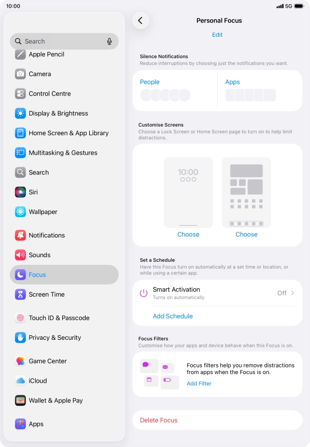 Press People and follow the instructions on the screen to select which contacts you would like to receive calls and notifications from when the selected focus mode is active. Press People and follow the instructions on the screen to select which contacts you would like to receive calls and notifications from when the selected focus mode is active.