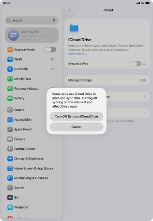 If you turn off the function, press Turn Off Syncing iCloud Drive. If you turn off the function, press Turn Off Syncing iCloud Drive.