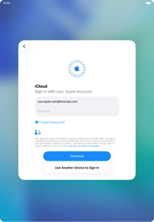 Press Required and key in the password for your Apple Account. Press Required and key in the password for your Apple Account.