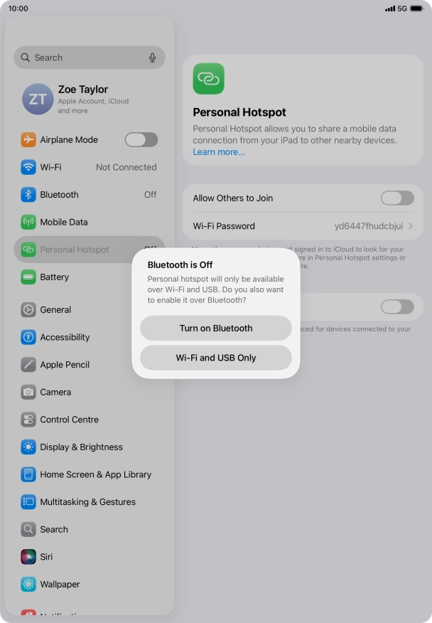 If Wi-Fi is turned on, press Wi-Fi and USB Only.