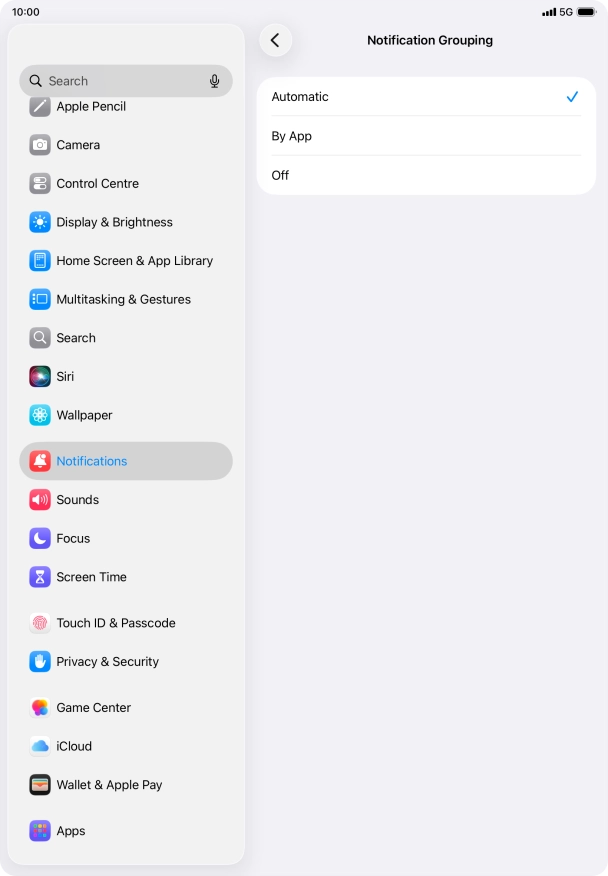 Press the required setting.