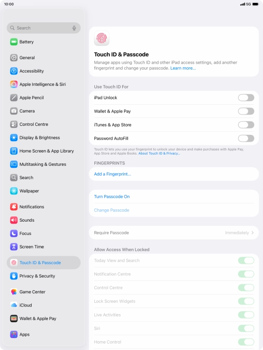 Press Add a Fingerprint... and follow the instructions on the screen to add your fingerprint.