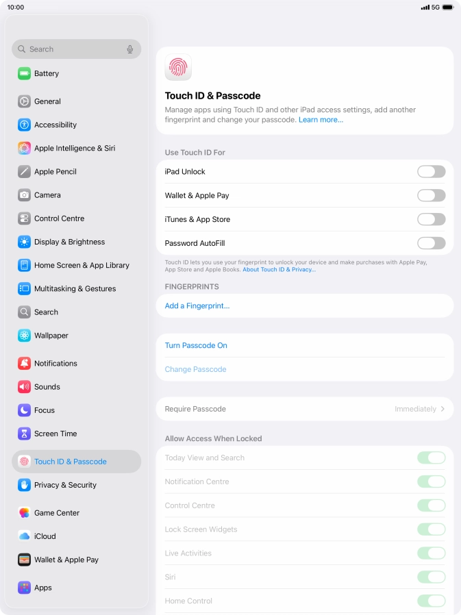 Press Add a Fingerprint... and follow the instructions on the screen to add your fingerprint.