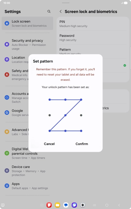 Repeat the selected lock code and press Confirm.
