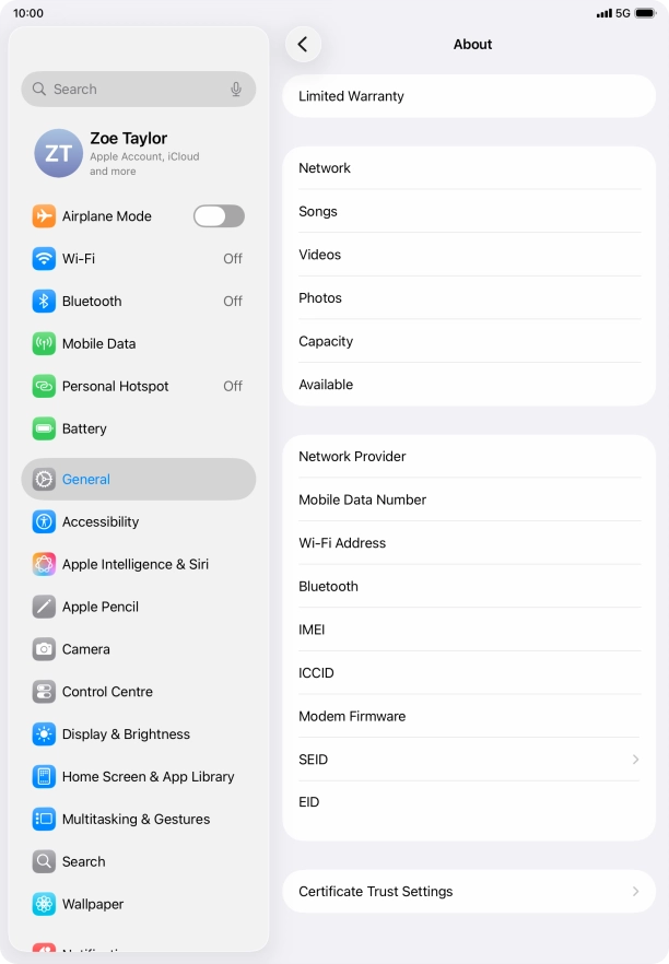 Your tablet's EID number is displayed below EID. Your tablet's EID number is displayed below EID.