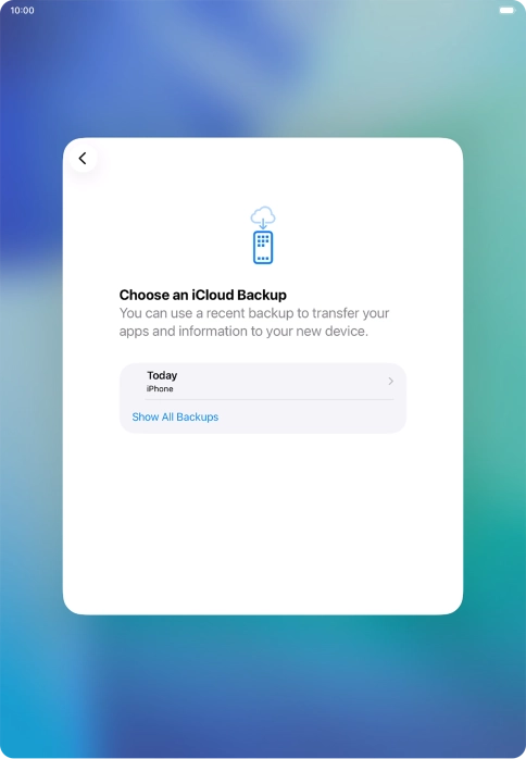 Press the required backup and your tablet restores the content of the selected backup. Subsequently, follow the instructions on the screen to set up your tablet and prepare it for use. Press the required backup and your tablet restores the content of the selected backup. Subsequently, follow the instructions on the screen to set up your tablet and prepare it for use.