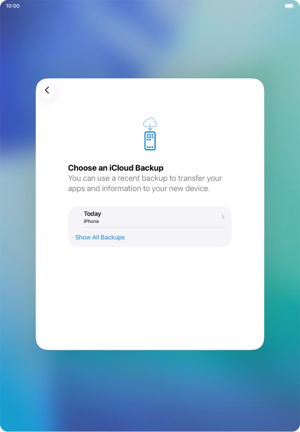 Press the required backup and your tablet restores the content of the selected backup. Subsequently, follow the instructions on the screen to set up your tablet and prepare it for use. Press the required backup and your tablet restores the content of the selected backup. Subsequently, follow the instructions on the screen to set up your tablet and prepare it for use.