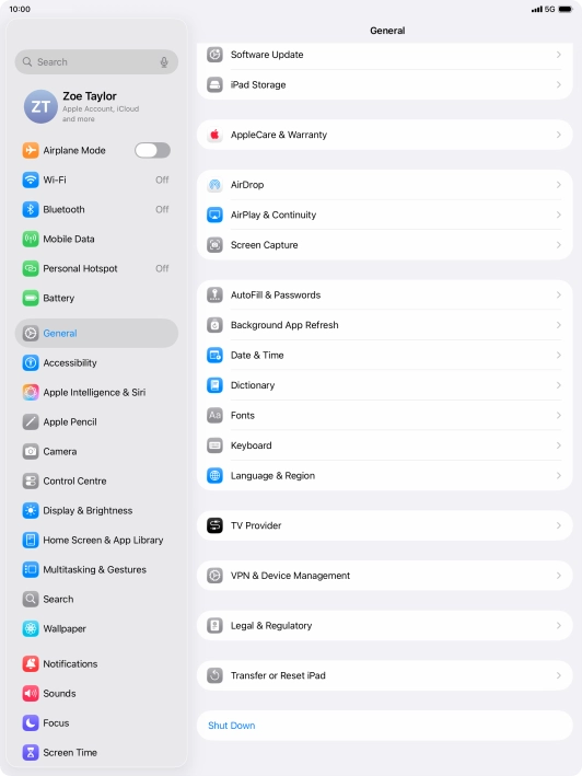 Press Transfer or Reset iPad.