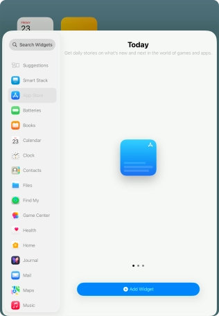 Slide your finger right or left on the screen to select the required widget size.