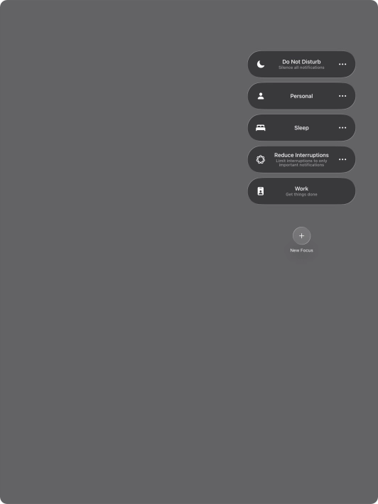 Press the required focus mode to activate or deactivate it immediately. Press the required focus mode to activate or deactivate it immediately.