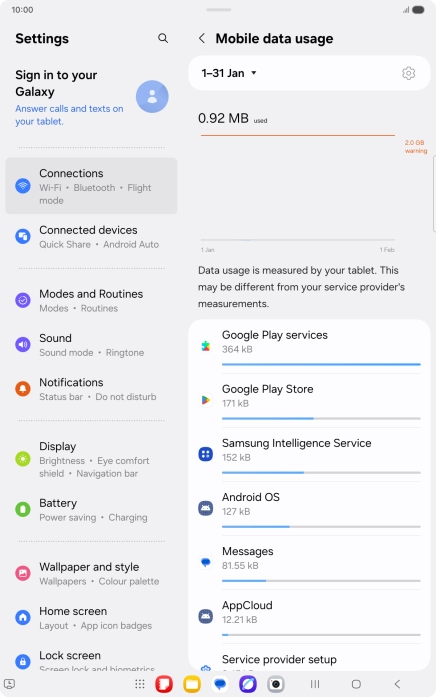 The data usage for each application is displayed below the name of the application.