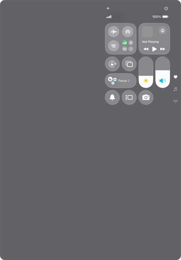 Slide your finger up or down on the screen to select the required Control Centre page. Slide your finger up or down on the screen to select the required Control Centre page.