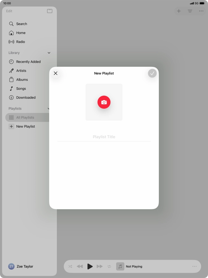 Press the text input field and key in a name for the playlist. Press the text input field and key in a name for the playlist.