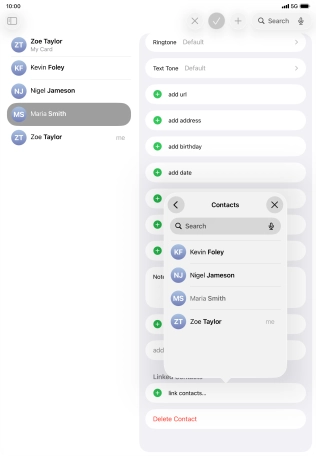 Press the required contact. Press the required contact.