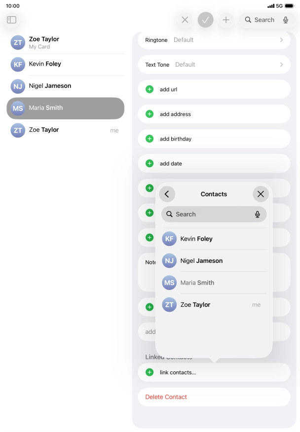 Press the required contact. Press the required contact.