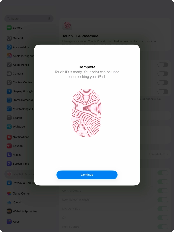 Press Continue. If you haven't previously selected a lock code, key in a code of your own choice twice.