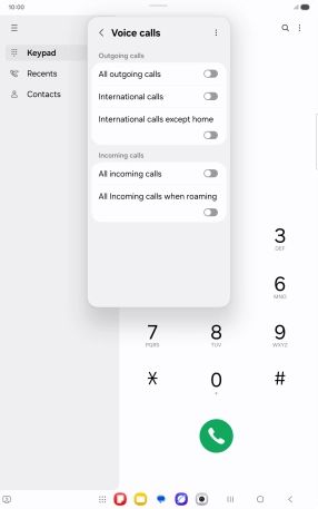 Press the indicator next to the required barring type to turn the function on or off.