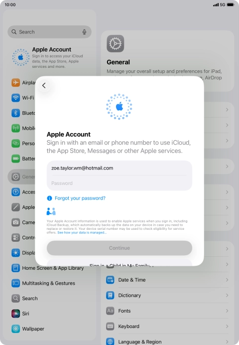 Press Password and key in the password for your Apple Account.