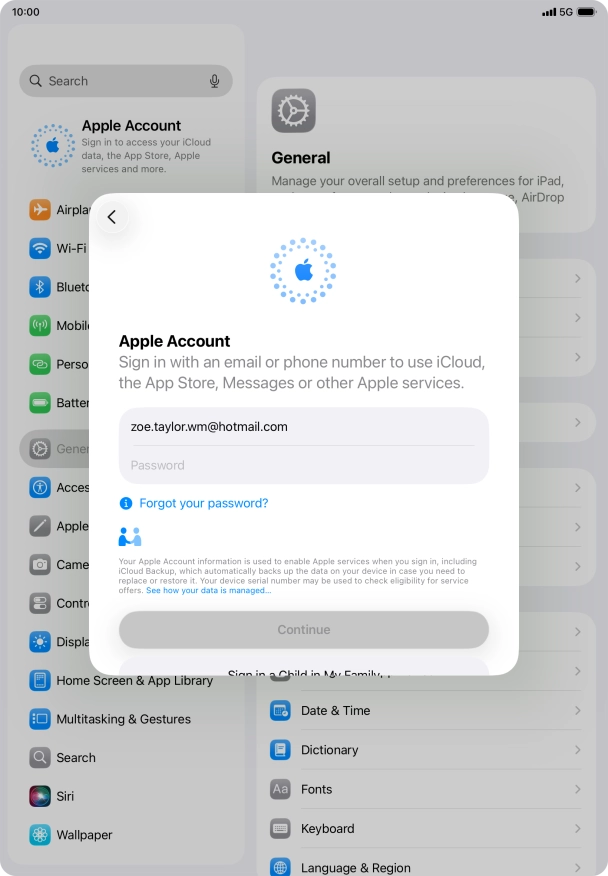 Press Password and key in the password for your Apple Account.