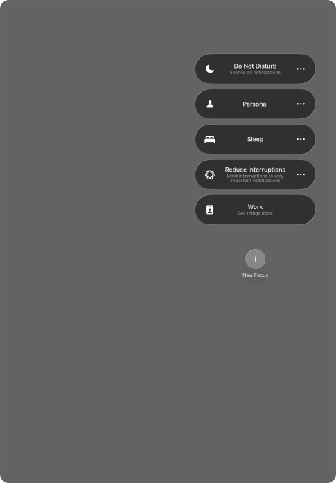 Press the required focus mode to activate or deactivate it immediately.