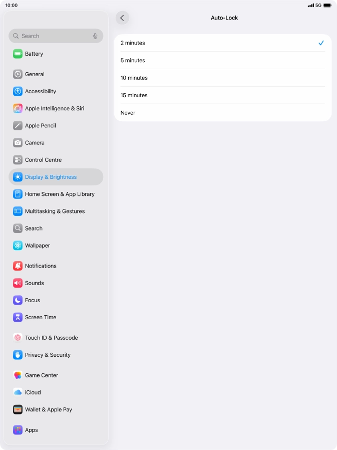 Press the required setting.