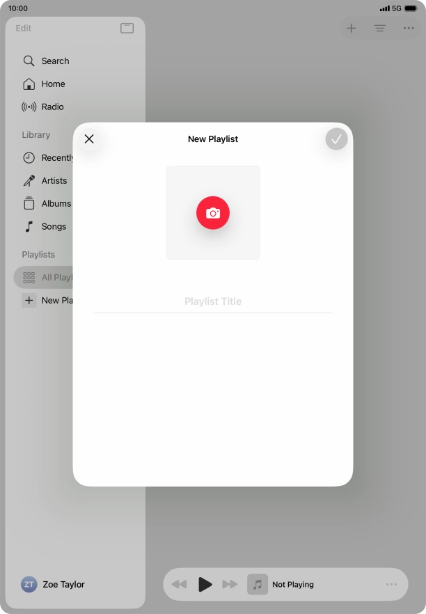 Press the text input field and key in a name for the playlist. Press the text input field and key in a name for the playlist.