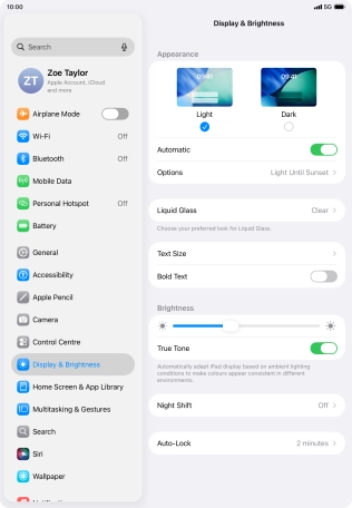 If you turn on the function, press Options and follow the instructions on the screen to select the required period of time for Dark Mode.