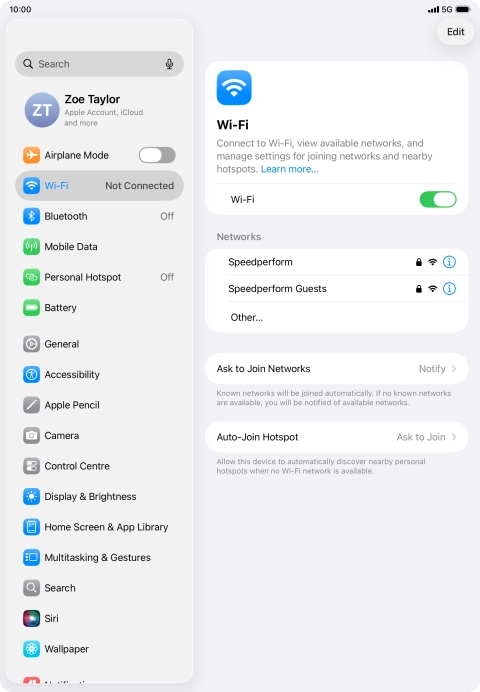Press the required Wi-Fi network and key in the password for the Wi-Fi network.