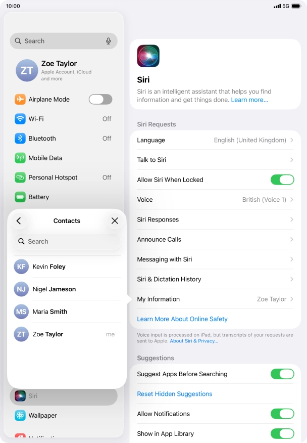 Press the required contact.