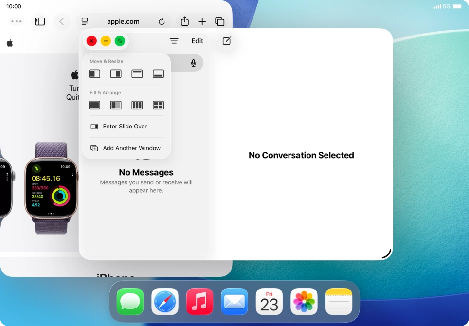 Press the required setting to place the application window on the opposite side of the screen from the first application window. Press the required setting to place the application window on the opposite side of the screen from the first application window.