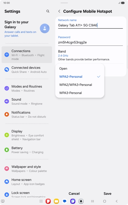 Press WPA3-Personal to password protect your Wi-Fi hotspot.