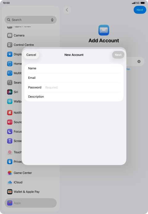 Press Password and key in the password for your email account.