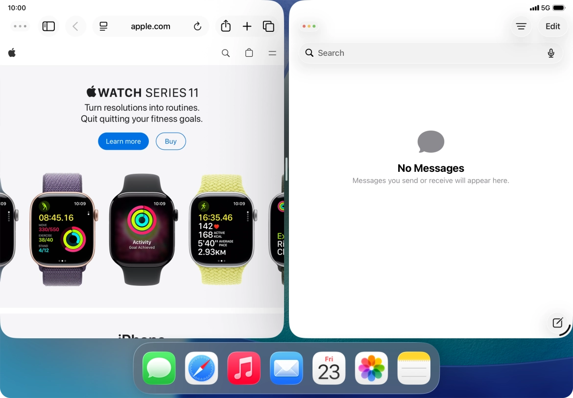 The applications are now displayed on a split screen. The applications are now displayed on a split screen.